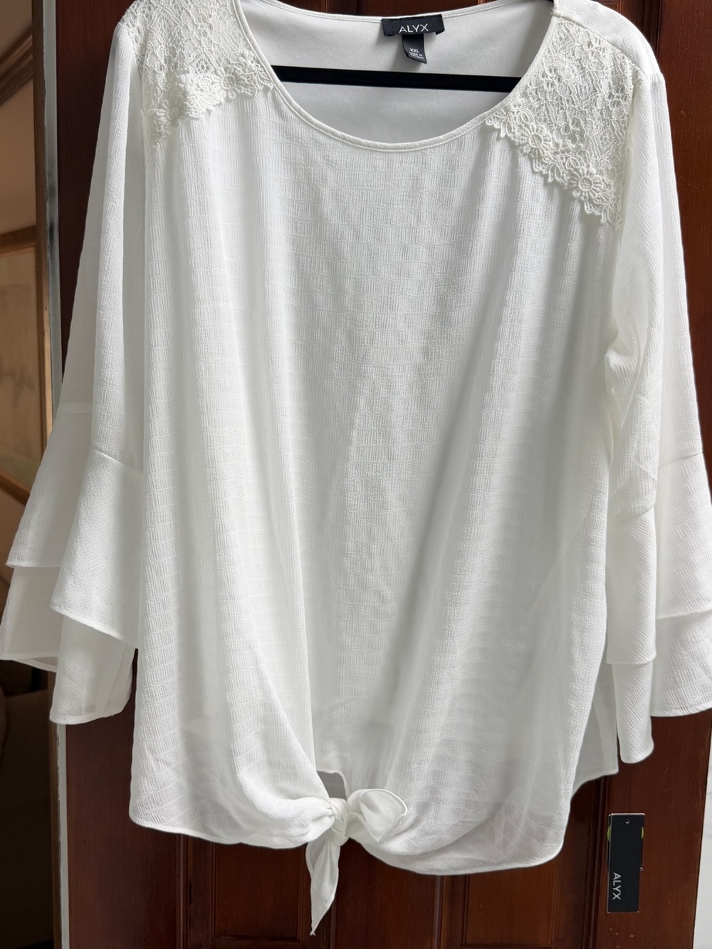 ALYX Women’s White Lace-Shoulder Tie-Front Top- NWT Size XXL